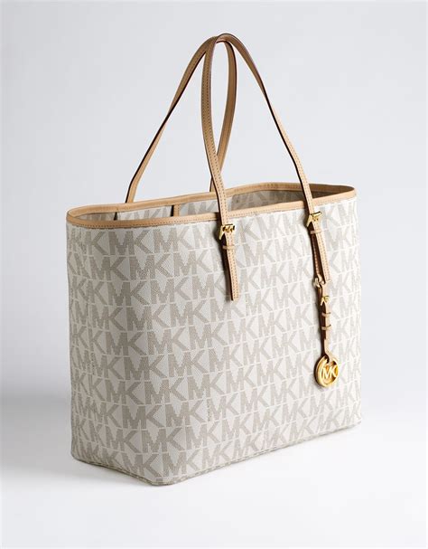 michael kors logo print signature tote white|michael kors large monogram tote.